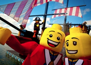 Lego characters near the pirate ship show