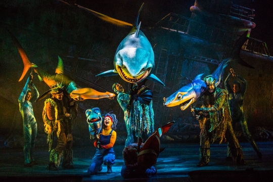 View of the Sharks surrounding Dorie in the Finding Nemo Musical at Animal Kingdom Disney World
