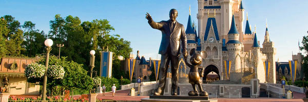 Walt and Mickey guarding Cinderellas Castle at Magic Kingdom Disney World